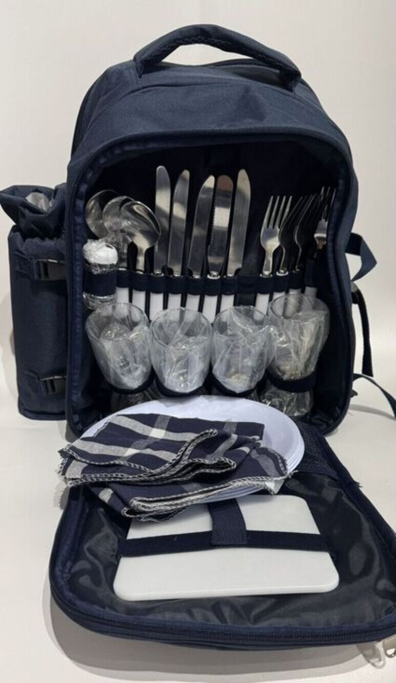 NEW 4 Person Picnic Carrying Backpack Basket Plates Utensils with Insulation